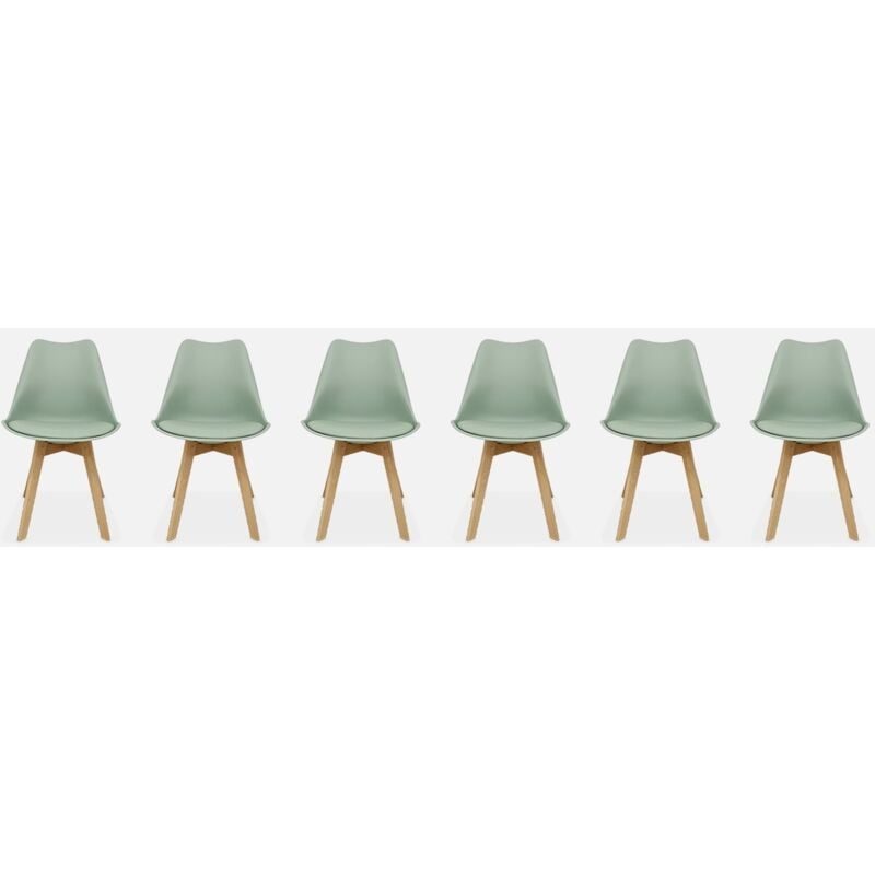 foto del prodotto set di 6 sedie scandinave imbottite, con gambe in legno per sala da