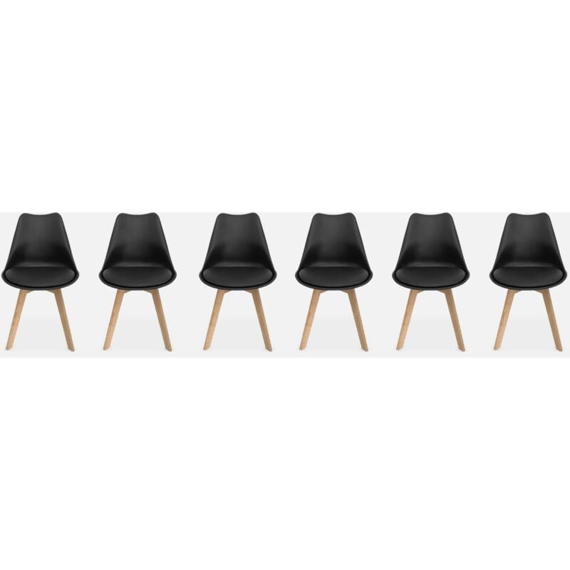 foto del prodotto set di 6 sedie scandinave imbottite, con gambe in legno per sala da pranzo