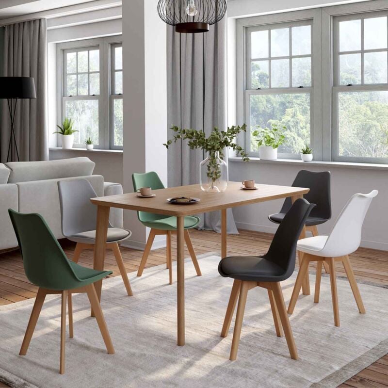 foto del prodotto set di 6 sedie scandinavo gris chiaro, bianco, gris scuro x2, verde x2 sara