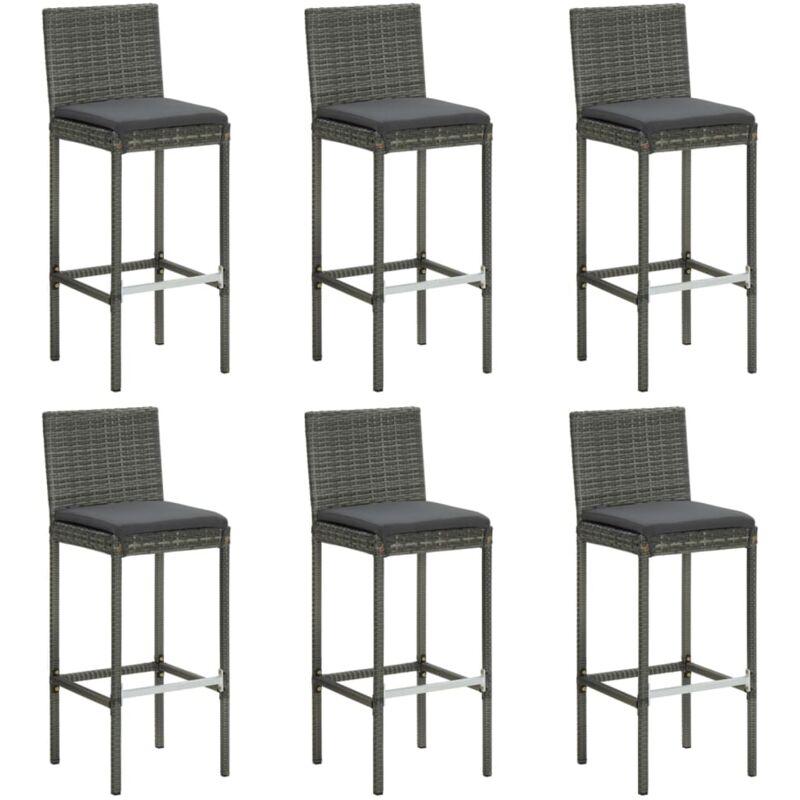 foto del prodotto set di 6 sgabelli da bar,sgabelli alti,sgabelli cucina,sedie da bar con cuscini in polyrattan grigio cww829614 bonnevie