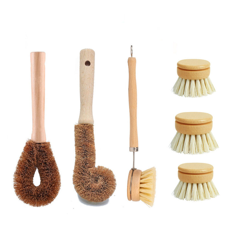 foto del prodotto set di 6 spazzole per piatti in bamb naturale spazzola ecologica per pentole e bottiglie ed ecologica per padelle e piatti