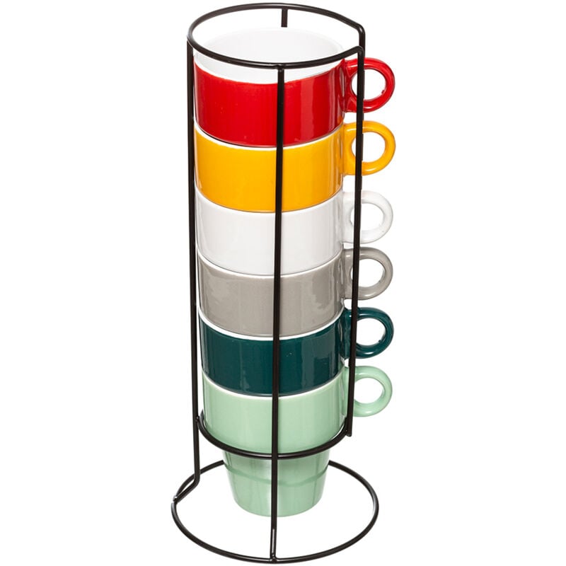 foto del prodotto set di 6 tazze con supporto colori assortiti