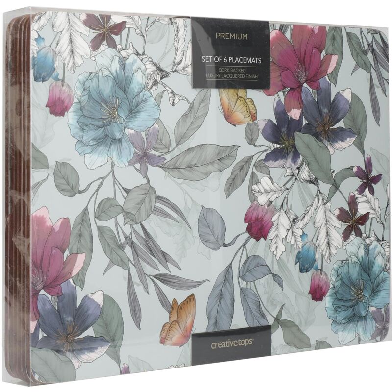 foto del prodotto set di 6 tovagliette con retro in sughero, motivo farfalla, rettangolari, colore foglia di t , 30 x 23 cm creative tops