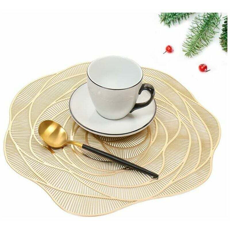 foto del prodotto set di 6 tovagliette in pvc lavabili, antiscivolo, resistenti al calore, resistenti all usura, facili da pulire e riporre, oro