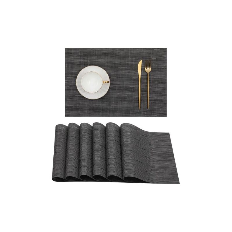 foto del prodotto set di 6 tovagliette nere per tavoli da pranzo, in pvc resistente al calore, lavabili, 45x30 cm lablanc