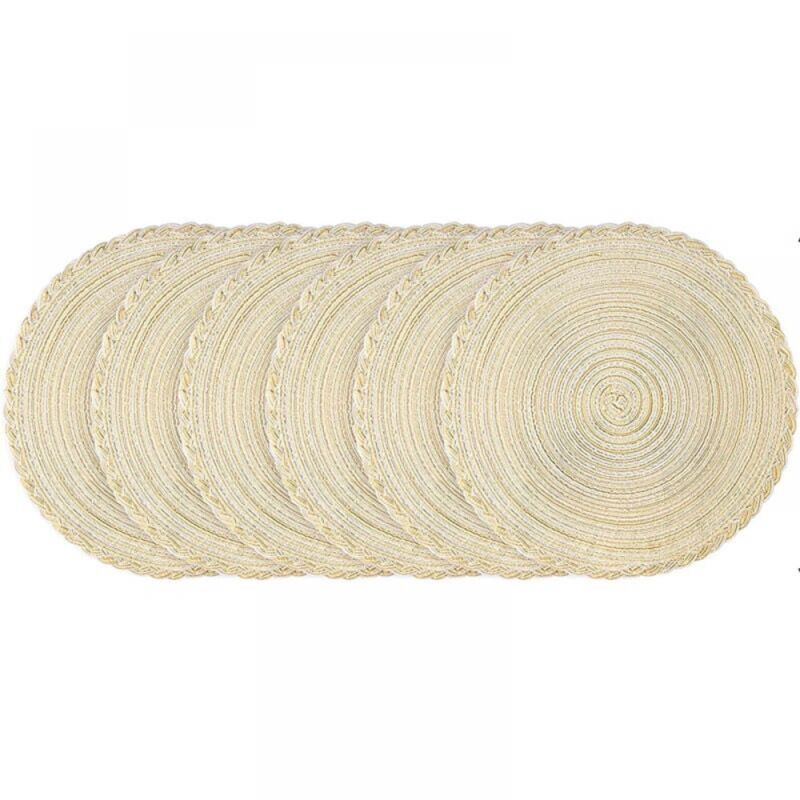 foto del prodotto set di 6 tovagliette rotonde da 18 cm in tessuto, lavabili, antiscivolo, resistenti al calore, con sottobicchieri per uso interno ed esterno