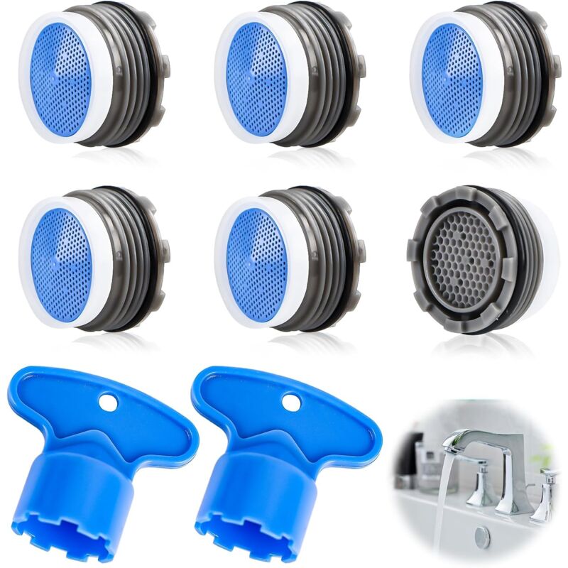 foto del prodotto set di 6 ugelli aeratori m21.5 per rubinetti, aeratori per rubinetti integrati, filtro di ricambio con 2 ugelli aeratori, utensili e chiavi