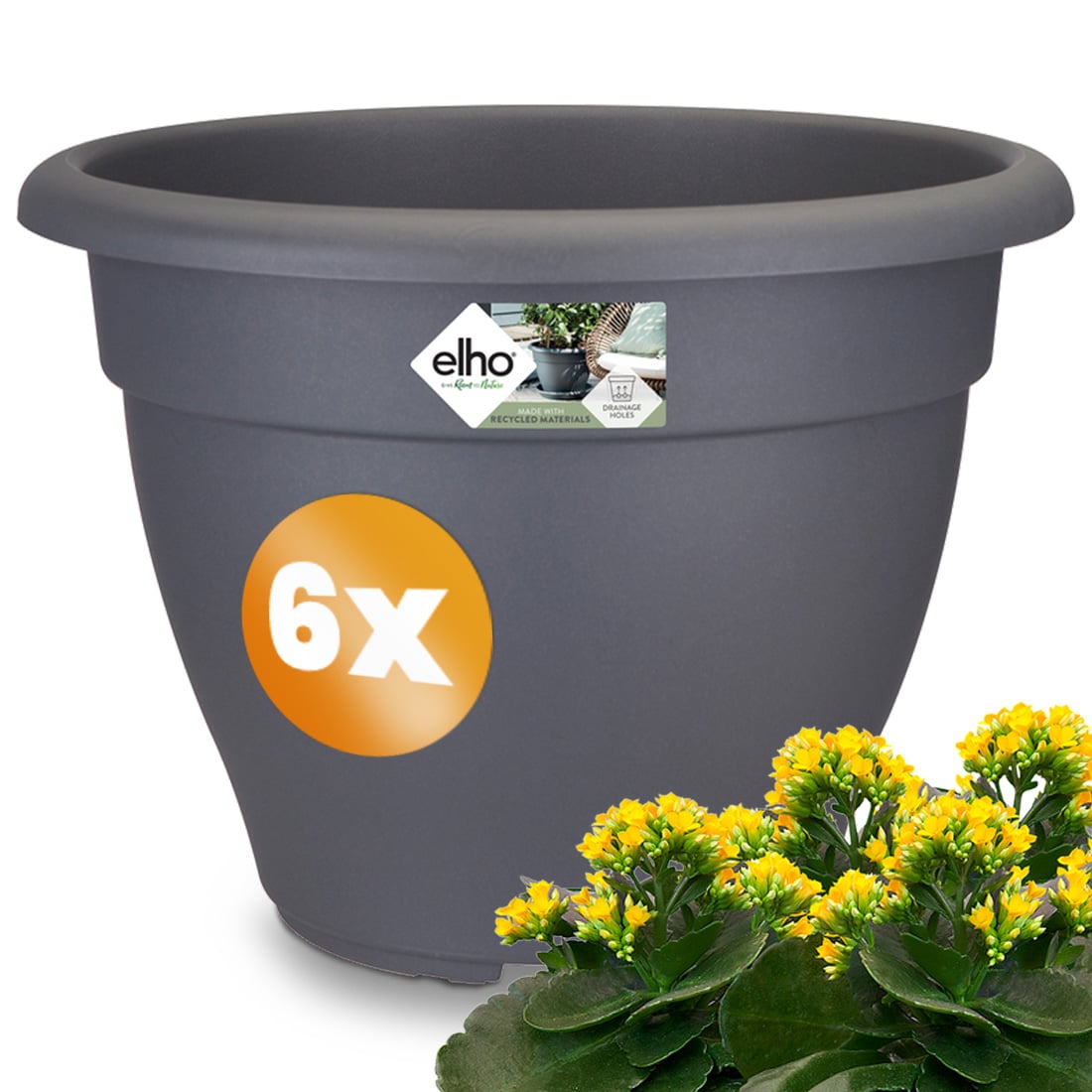 foto del prodotto set di 6 vasi da fiori antracite 35x26cm 11,8l
