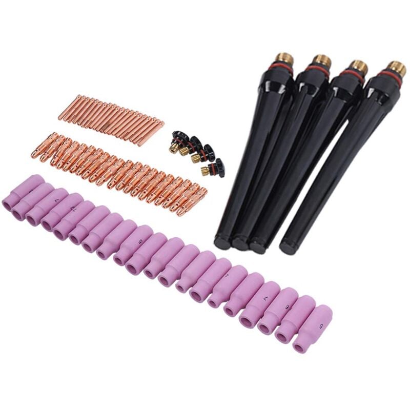 foto del prodotto set di 68 torce per saldatura tig, coperchio posteriore con lente gas, accessori per ugelli di saldatura, wp 26, 17, 18, ceramica di alta qualit ,