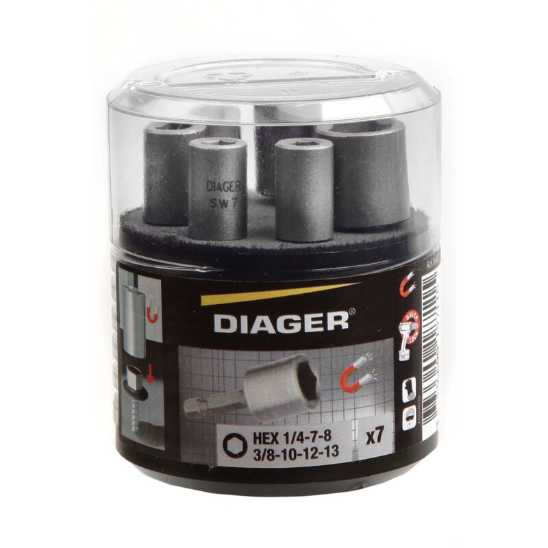 foto del prodotto set di 7 bussole magnetiche diager a bloccaggio rapido 1 1 4 - l.50mm - u602