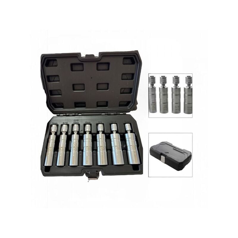 foto del prodotto set di 7 chiavi a bussola lunghe magnetiche a snodo chrome vanadium poligonali