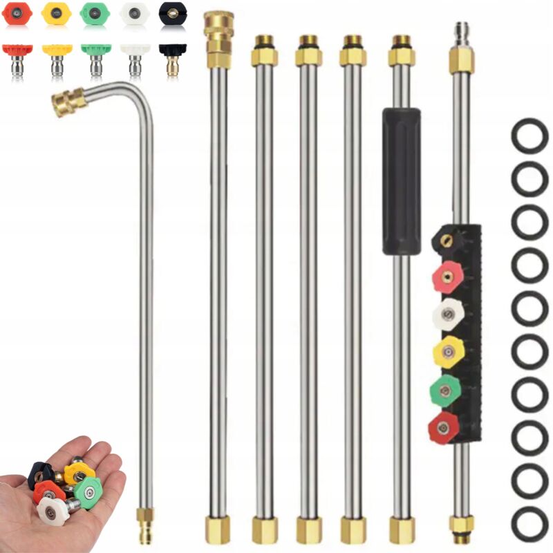 foto del prodotto set di 7 lance prolunghe per idropulitrice, comprensivo di lancia piegata a 90 5 ugelli, attacco rapido 1 4 250 bar