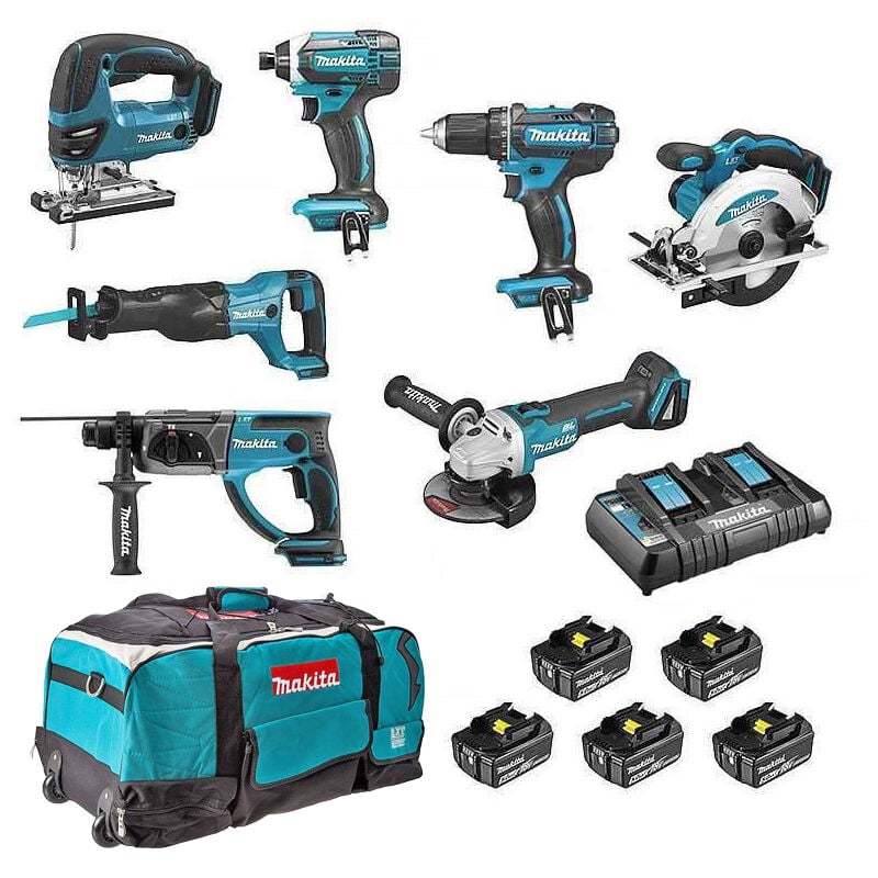 immagine 0 del prodotto set di 7 macchine makita ddf482 drill dtd152 screwdriver dga504 grinder dss610 saw dhr202 drill djr186 saw djv180 saw dlx7013pt1
