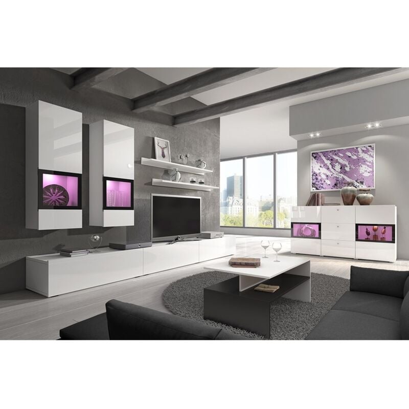foto del prodotto set di 7 mobili per soggiorno collezione ramos. colore bianco lucido.