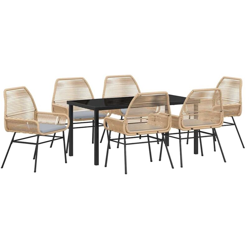 foto del prodotto set di 7 pezzi per pranzo da giardino con cuscini rattan poliestere marrone vidaxl