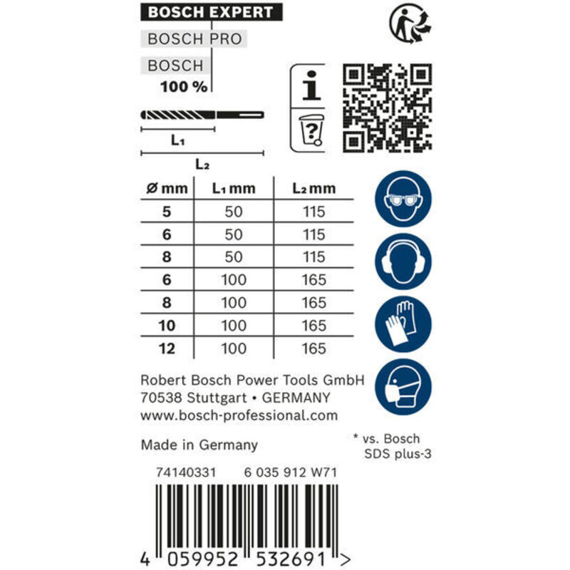 foto del prodotto set di 7 punte per calcestruzzo bosch sds plus 7x expert da 5 6 6 8 8 10 12 mm 2608900195