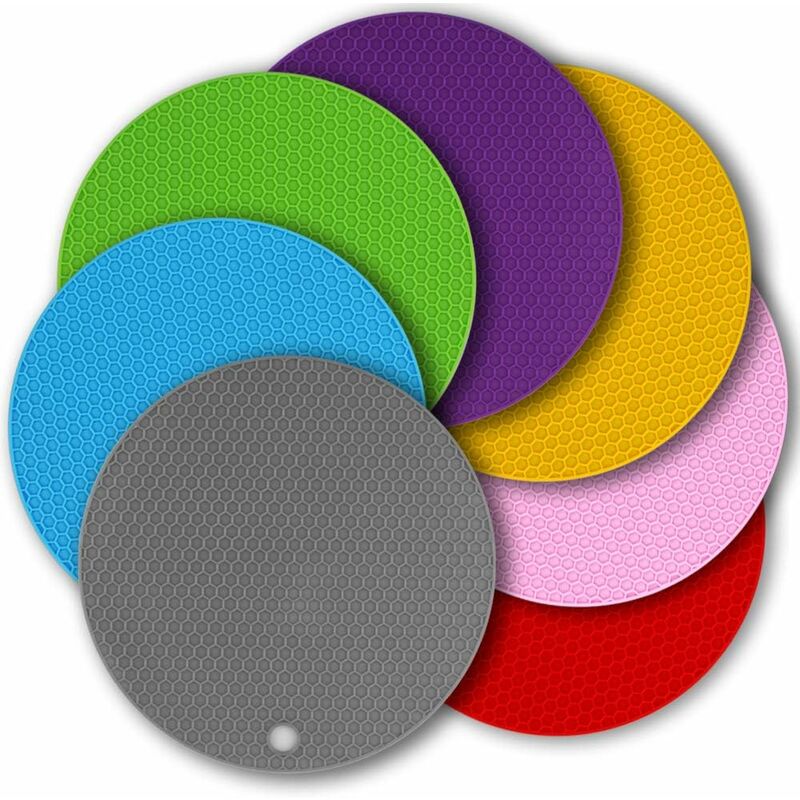 foto del prodotto set di 7 sottopentola in silicone da 17,5 cm, tappetino caldo in silicone multifunzione, tappetino isolante in silicone antiscivolo