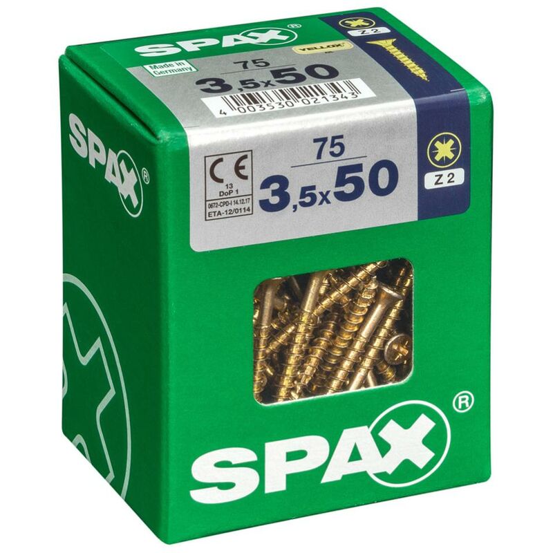 foto del prodotto set di 75 viti in acciaio a testa svasata pozidriv spax diam.3,5 mm x l.50 mm spax