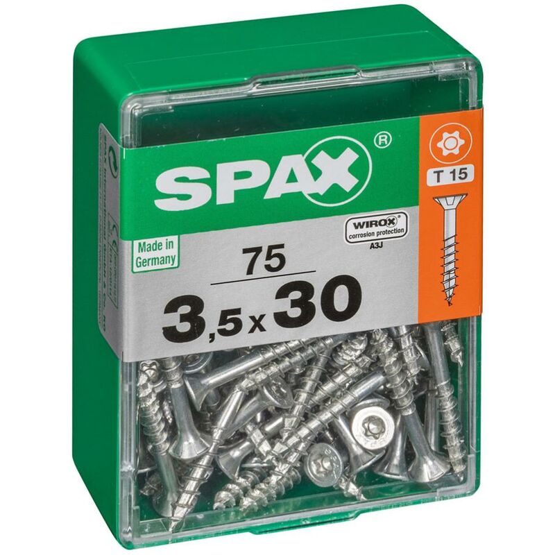 foto del prodotto set di 75 viti spax a testa svasata piana in acciaio, diam.3,5 mm x l.30 mm spax