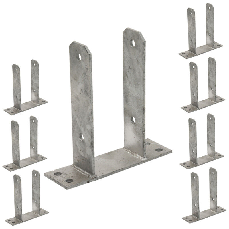 foto del prodotto set di 8 base u per palo in legno da 7 cm ancoraggio per pavimento a forma di u zincato supporto per palo in legno 16x20x7,1
