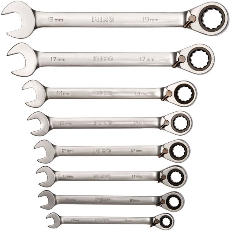 foto del prodotto set di 8 chiavi a cricchetto combinate 8 19mm 18 8 h irimo