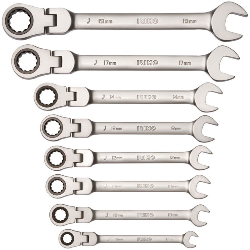 foto del prodotto set di 8 chiavi combinate a cricchetto con testa flessibile 8 19mm 19 8 h irimo
