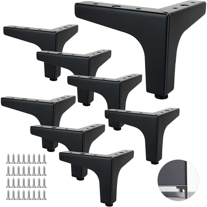 foto del prodotto set di 8 gambe in metallo per divano da 10 cm, gambe in metallo per tavolino da caff , portata fino a 600 kg, gambe per mobili nere, supporto in
