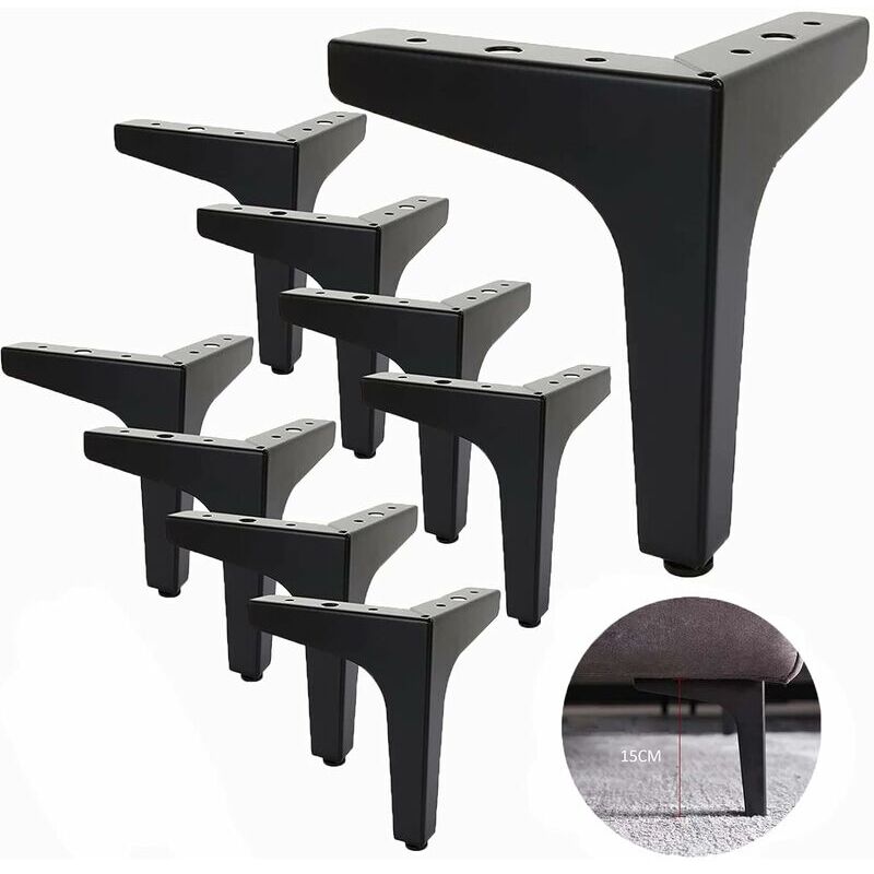 foto del prodotto set di 8 gambe in metallo per divano da 15 cm, gambe in metallo per tavolino da caff , carico fino a 600 kg, gamba per mobili nera, supporto per