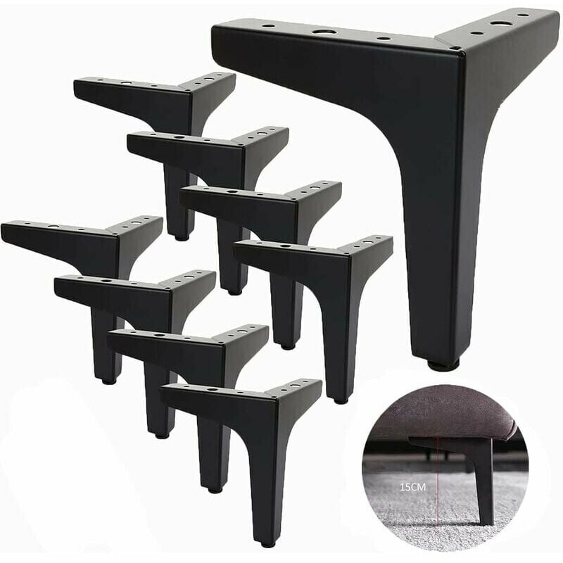 foto del prodotto set di 8 gambe per divani in metallo da 15 cm, gambe per tavolini in metallo, capacit di carico fino a 600 kg, gambe per mobili nere, gambe per