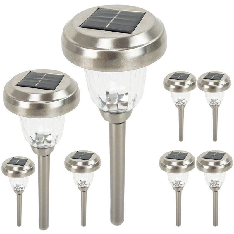 foto del prodotto set di 8 lampada solare radiante led bianco caldo freddo con sensore 600mah, ip44, 10h di illuminazione giardino, terrazza