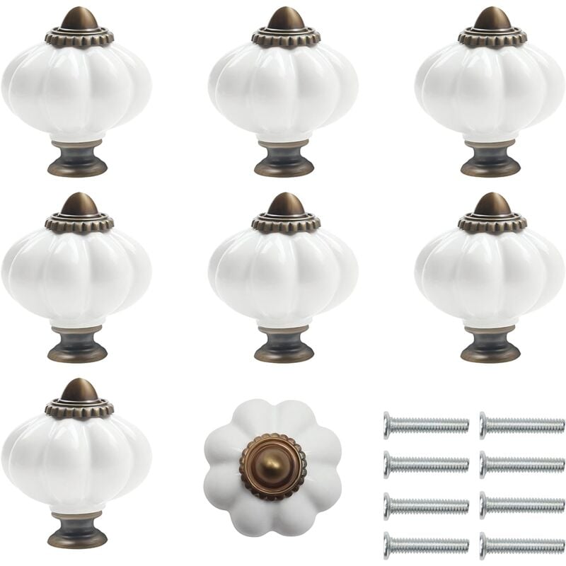 foto del prodotto set di 8 pomolo per mobile, pomelli per mobili vintage zucca per porte di zucca per armadio da cucina cassetti armadi bianco