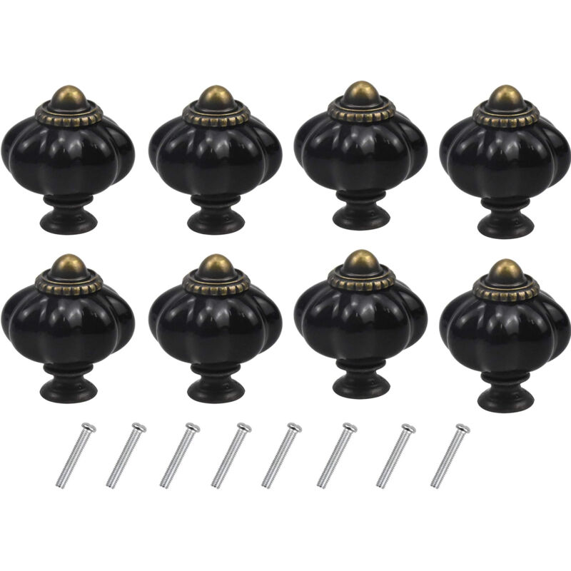 foto del prodotto set di 8 pomolo per mobile, pomelli per mobili vintage zucca per porte di zucca per armadio da cucina cassetti armadi nero