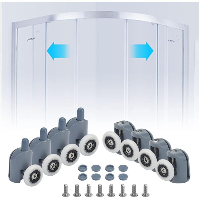 foto del prodotto set di 8 rulli per porta doccia, 23 mm grigio guide per porta doccia singole, ruote, puleggia, guide diametro