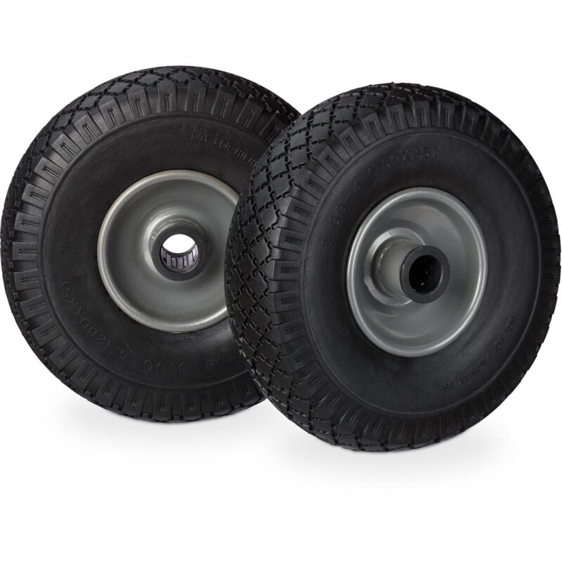 foto del prodotto set di 8 ruote per carrelli a mano, gomma piena antipanne, asse 25mm, 100 kg, max, 260x85mm, nero grigio