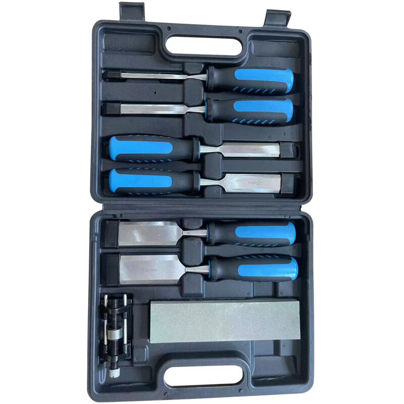 foto del prodotto set di 8 scalpelli per legno con guida per affilatura, pietra per affilatura e custodia per la lavorazione del legno, da 1 4 a 1 1 2 