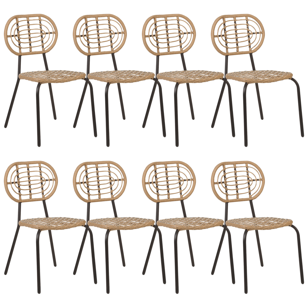 foto del prodotto set di 8 sedie con cuscino di seduta in rattan naturale intrecciato stile boho esterni interni