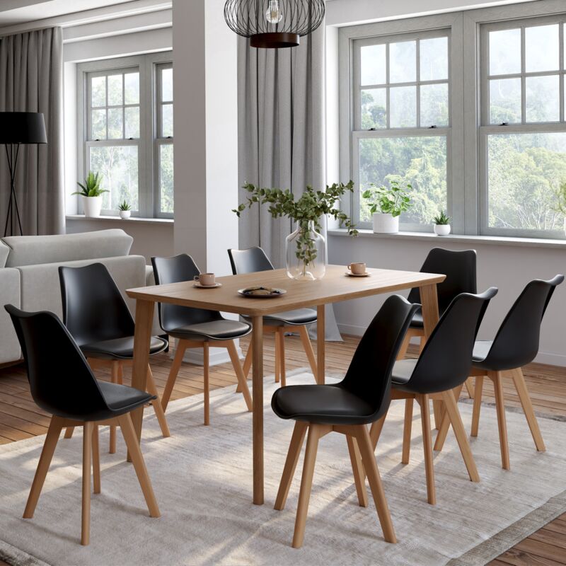 foto del prodotto set di 8 sedie da pranzo scandinave nere sara