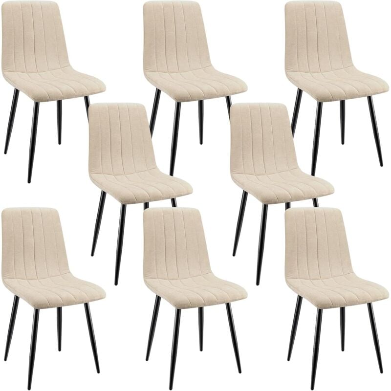 foto del prodotto set di 8 sedie da pranzo, sedie imbottite con tessuto di lino e gambe in metallo, design a righe beige lewe