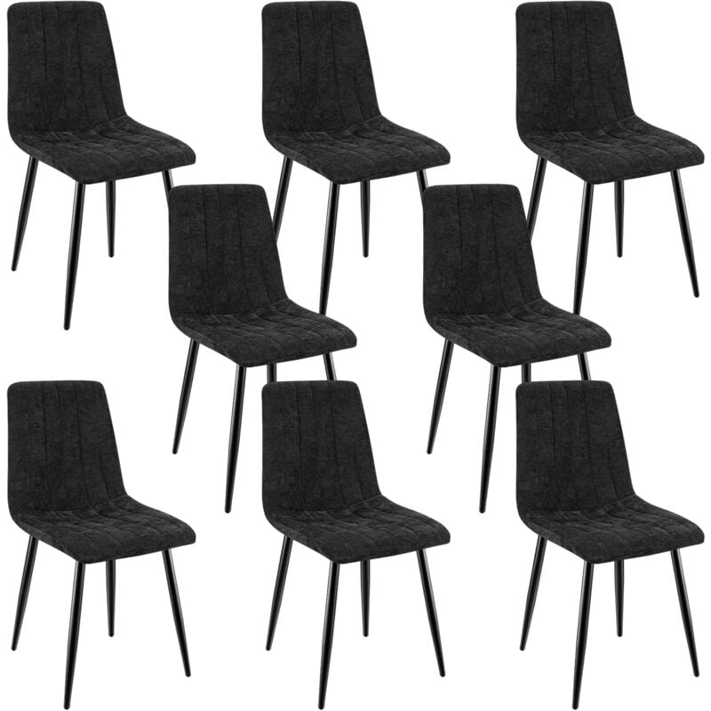 foto del prodotto set di 8 sedie da pranzo, sedie imbottite con tessuto di lino e gambe in metallo, design a righe nero lewe