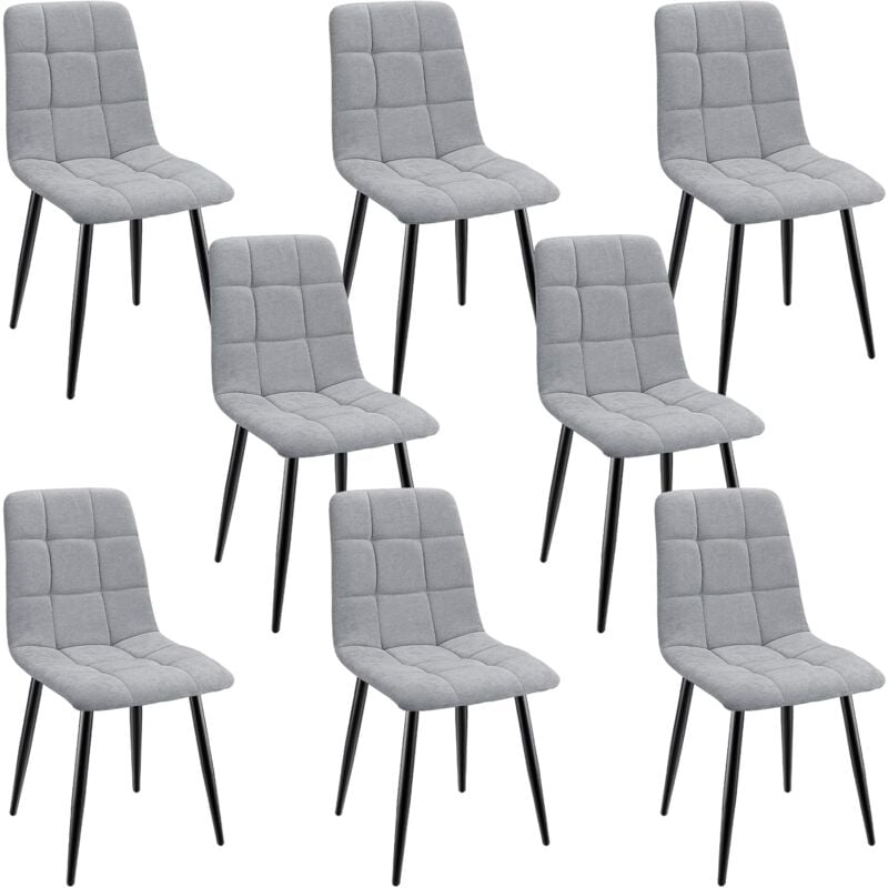 foto del prodotto set di 8 sedie da pranzo, sedie imbottite con tessuto di lino e gambe in metallo, design a scacchi grigio lewe