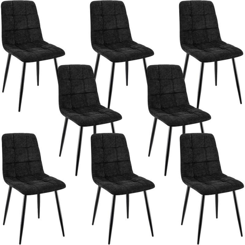 foto del prodotto set di 8 sedie da pranzo, sedie imbottite con tessuto di lino e gambe in metallo, design a scacchi nero lewe
