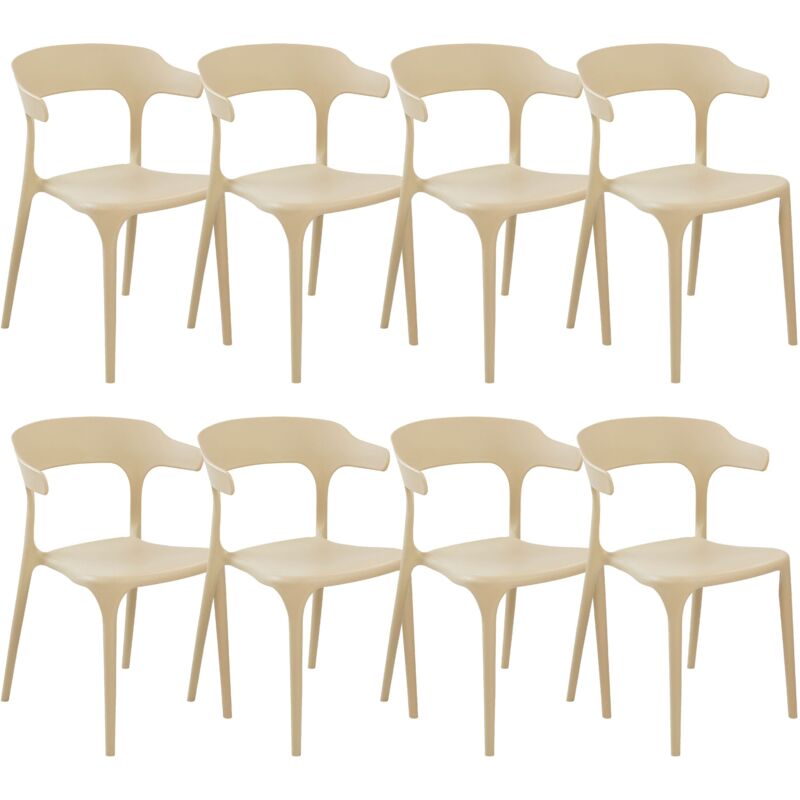 foto del prodotto set di 8 sedie in plastica beige moderne per interno ed esterno gubbio