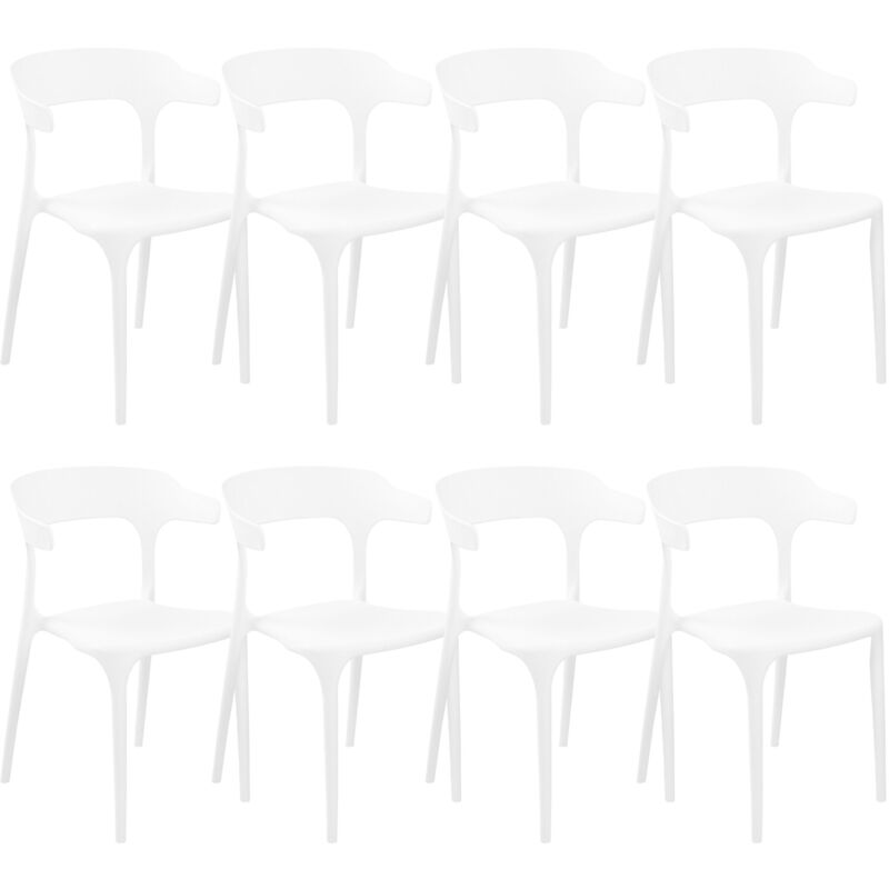 foto del prodotto set di 8 sedie in plastica bianca moderne per interno ed esterno gubbio