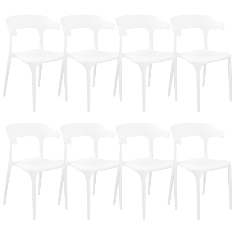foto del prodotto set di 8 sedie in plastica bianca resistente moderne per interno ed esterno stile moderno contemporaneo
