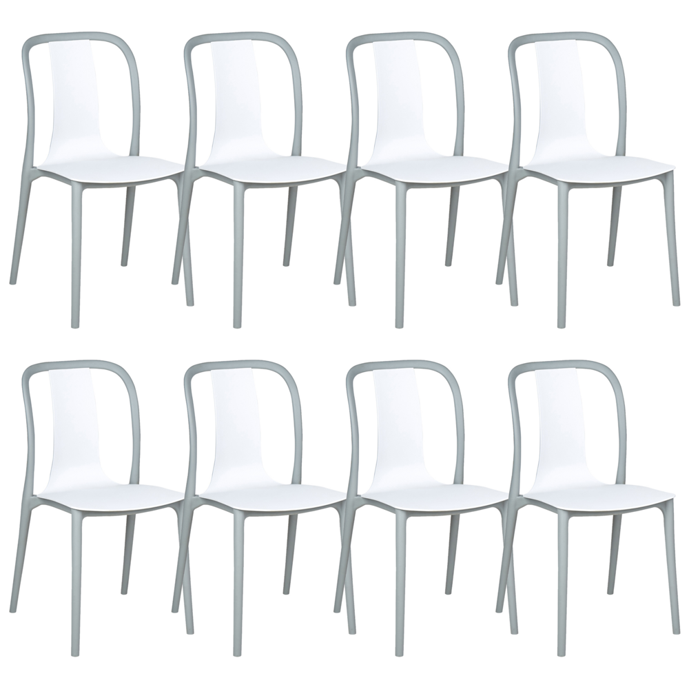 foto del prodotto set di 8 sedie per esterno bianche e grigie impilabili senza braccioli giardino patio terrazzo