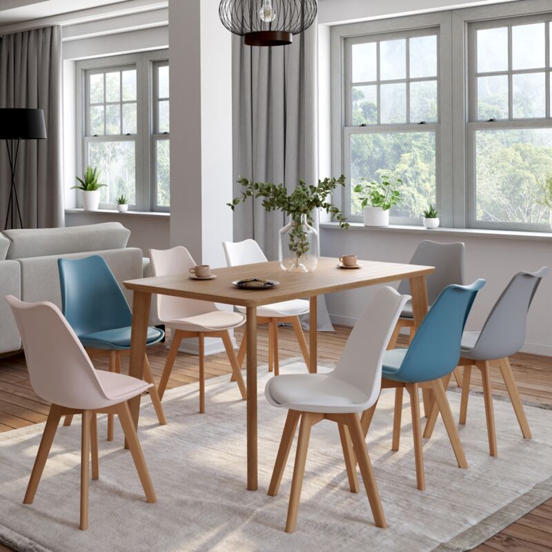 foto del prodotto set di 8 sedie scandinave sara mix rosa pastello x2, bianco x2, grigio chiaro x2, blu x2