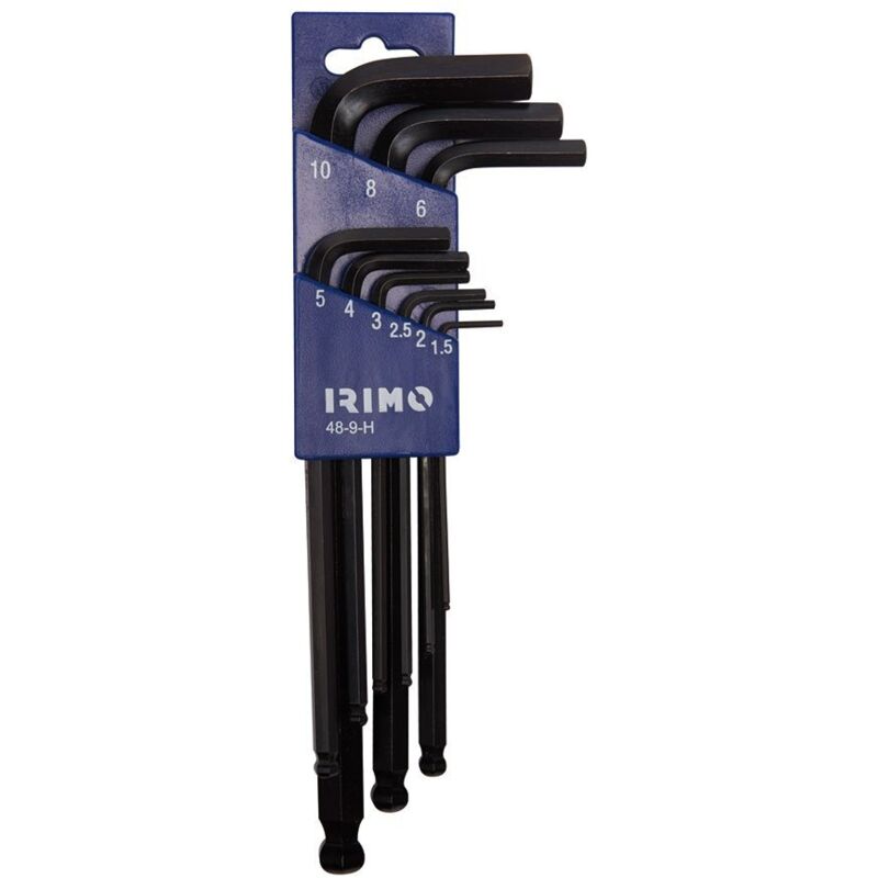 foto del prodotto set di 9 chiavi esagonali lunghe azzurrate con sfera 1,5-10mm 48-9-h irimo