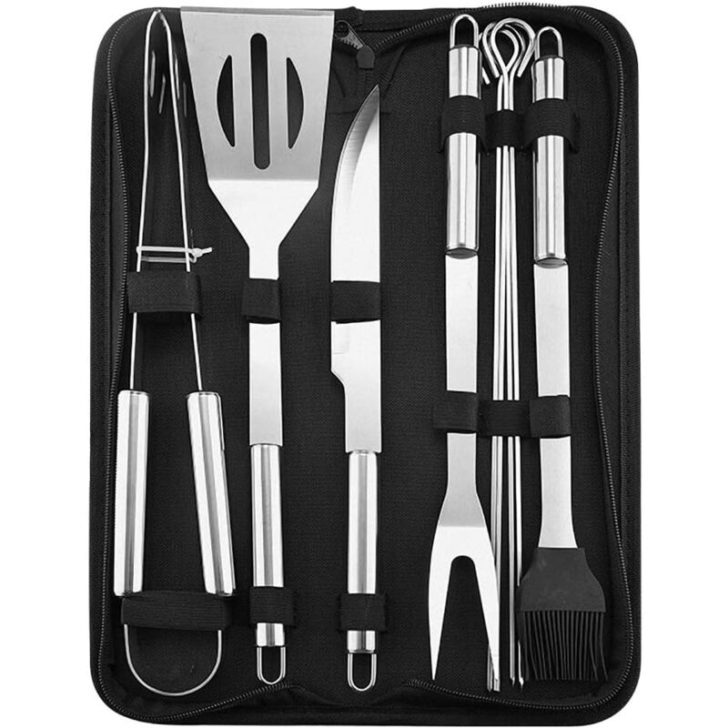 foto del prodotto set di 9 utensili per barbecue, accessori per grigliate, kit di utensili per barbecue in acciaio inossidabile, utensili per griglia per uomini, donne