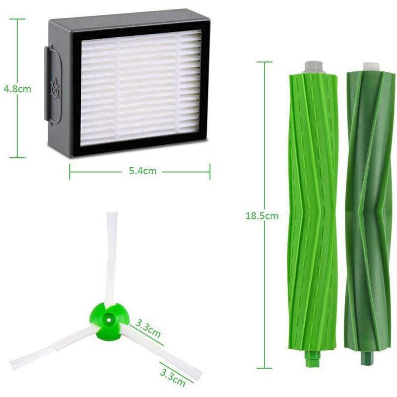 foto del prodotto set di accessori da 8 pezzi per aspirapolvere roomba serie i3 i3 i4 i7 i7 e5 e6 e7 la confezione include 3 spazzole laterali, 2 rulli e 3 filtri