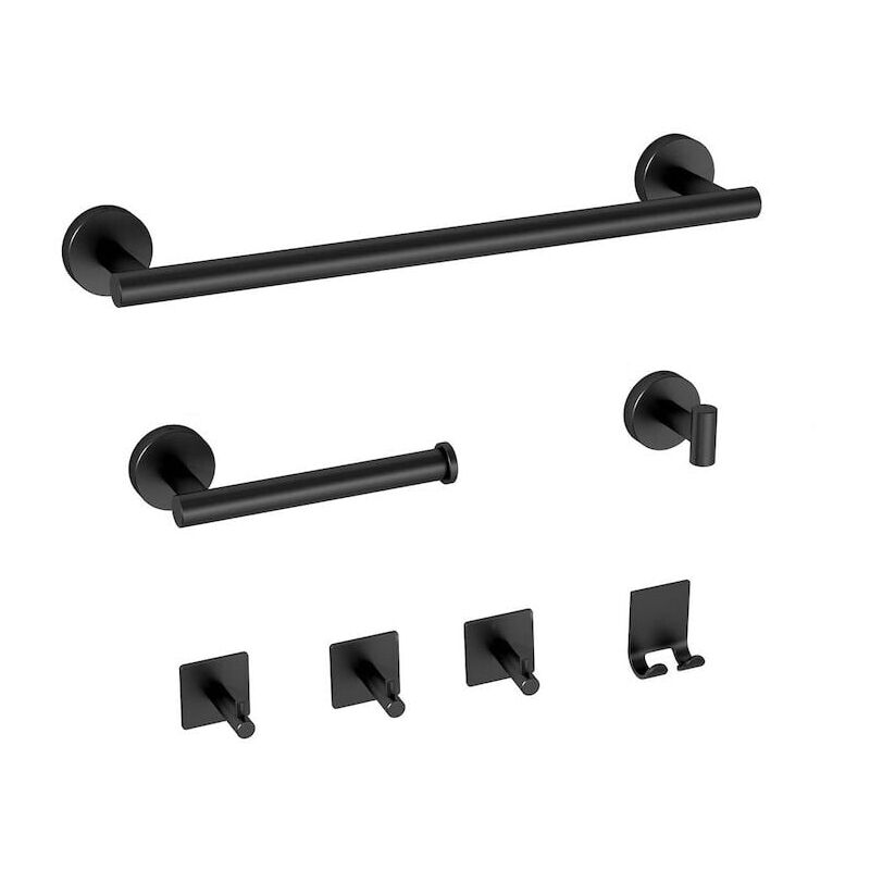 foto del prodotto set di accessori da bagno da 7 pezzi, portasciugamani, porta carta igienica, gancio da parete, acciaio inossidabile, nero
